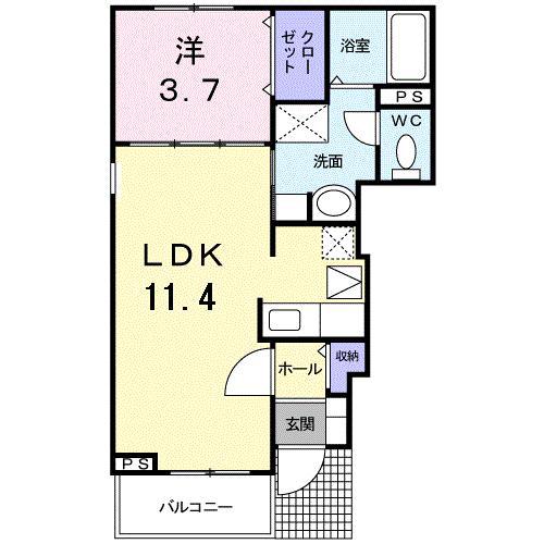パセリハウス(1LDK/1階)の間取り写真