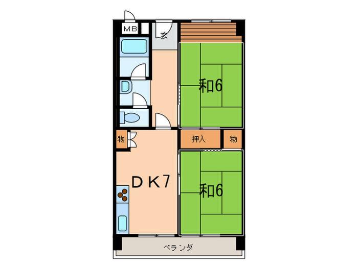 西芦屋グリーンハウス(2DK/5階)の間取り写真