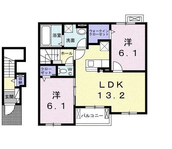 ヴィラージュ ラ パン02(2LDK/2階)の間取り写真