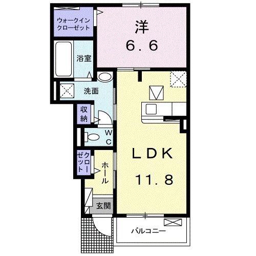 富士見レジデンス1(1LDK/1階)の間取り写真