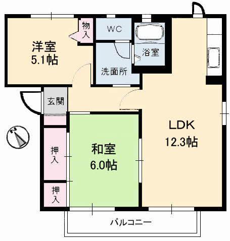 ローズタウン2番館(2LDK/2階)の間取り写真