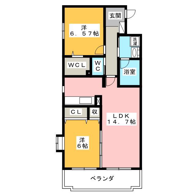 ヘリテイジ松岡(2LDK/1階)の間取り写真