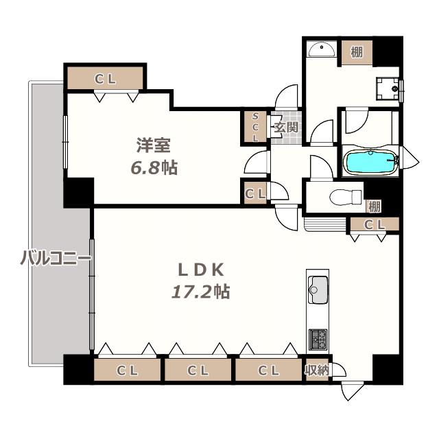 グランテージ国分町(1LDK/6階)の間取り写真