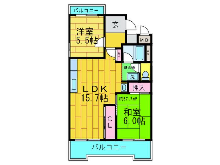 阪本ハイツ(2LDK/2階)の間取り写真
