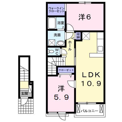 パティオスカイ C(2LDK/2階)の間取り写真