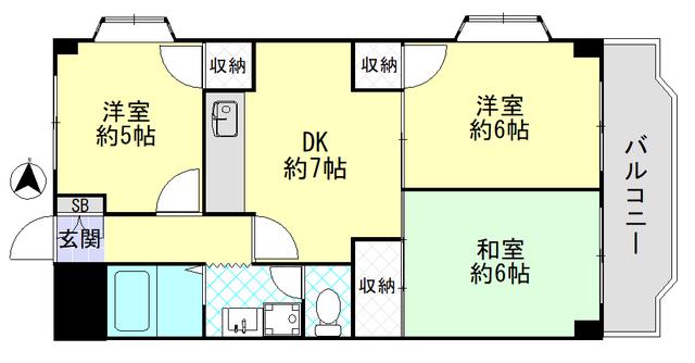 ドミール四ツ木(3DK/4階)の間取り写真