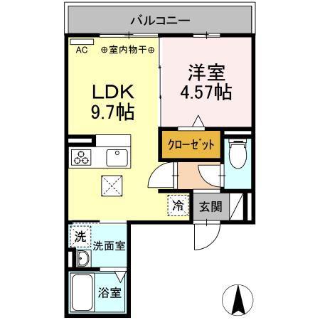 グランヴィア徹明通(1LDK/1階)の間取り写真