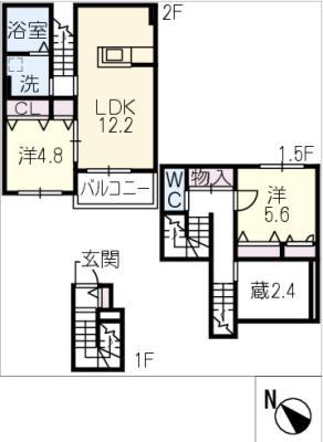 オーラムテラス B棟(2LDK/2階)の間取り写真