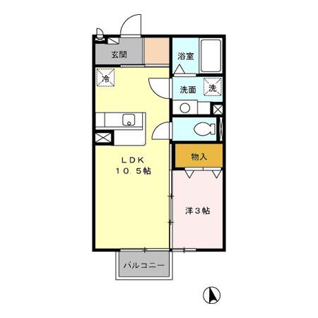レセンテシード(1LDK/2階)の間取り写真