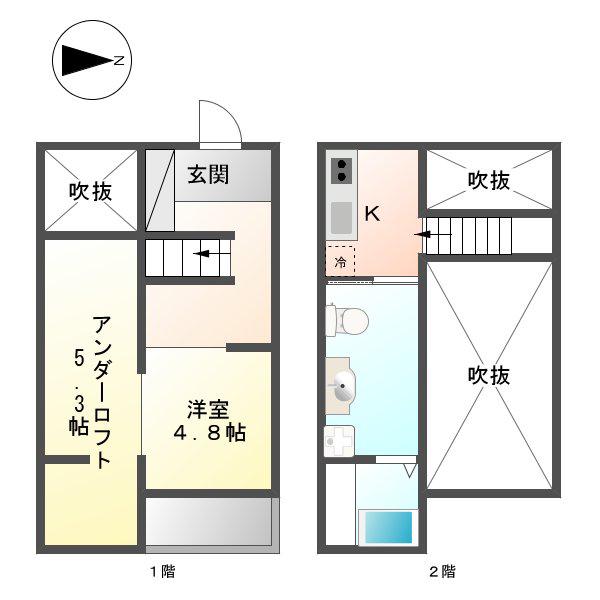 フレシールA(1K/2階)の間取り写真
