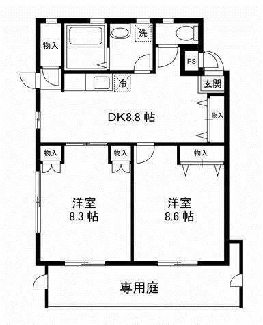 アカリサンパーク(2DK/1階)の間取り写真