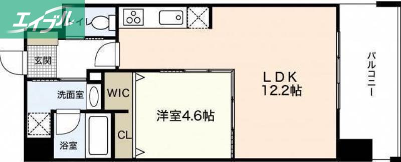 JRBハイツ岡山(1LDK/7階)の間取り写真