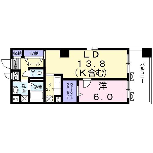 ウエスト宮ノ下(1LDK/2階)の間取り写真