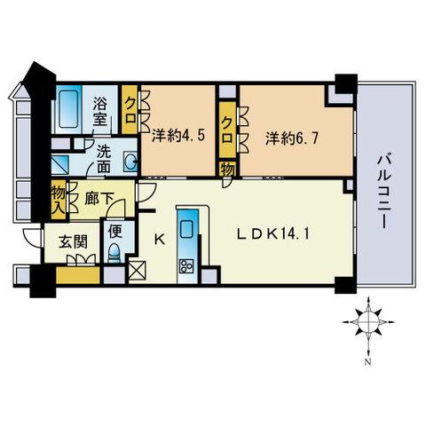 ザ・パークハウス福岡タワーズウエスト(2LDK/4階)の間取り写真