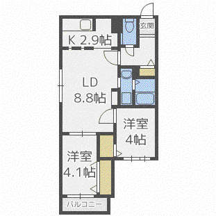 ボアソルテ南郷(2LDK/2階)の間取り写真