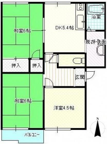 コーポ川口B棟(3DK/1階)の間取り写真