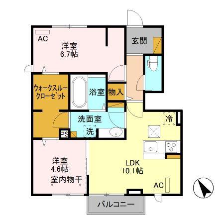 カーネリアン B(2LDK/1階)の間取り写真
