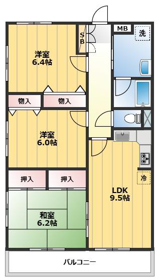 ヴェル・ヴィール幸町(3LDK/4階)の間取り写真