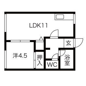 フォーブル木田B棟(1LDK/1階)の間取り写真