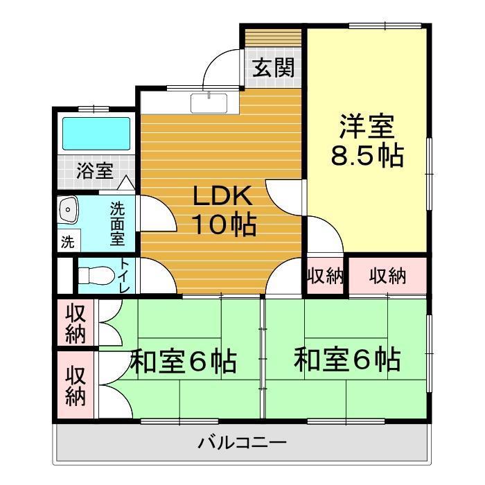 インティーム長府(3LDK/2階)の間取り写真