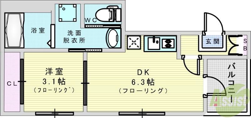 LAUGH SUNNYⅡ(1DK/2階)の間取り写真