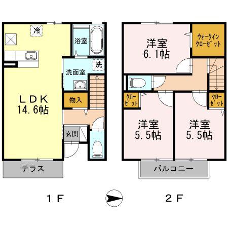 テラスハウス・リーベン(3LDK/1階)の間取り写真