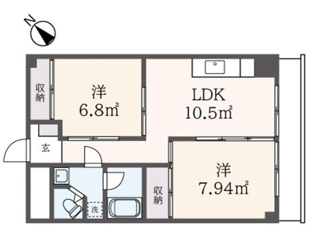 河興マンション(2DK/7階)の間取り写真