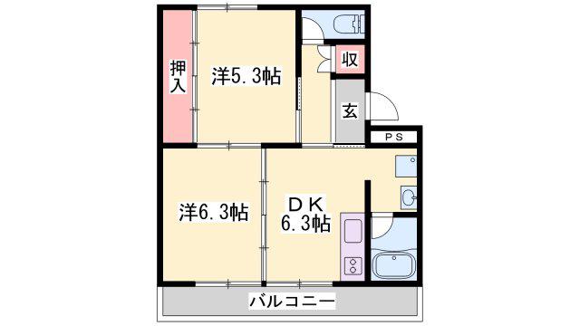 ヴィラナリー加東I(2DK/5階)の間取り写真