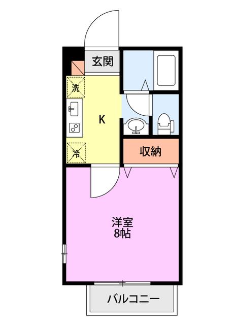 シャレー桜大門B棟(1K/1階)の間取り写真