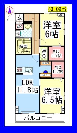 AF クレールコート(2LDK/2階)の間取り写真