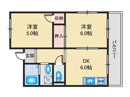 原田マンション(2DK/1階)の間取り写真