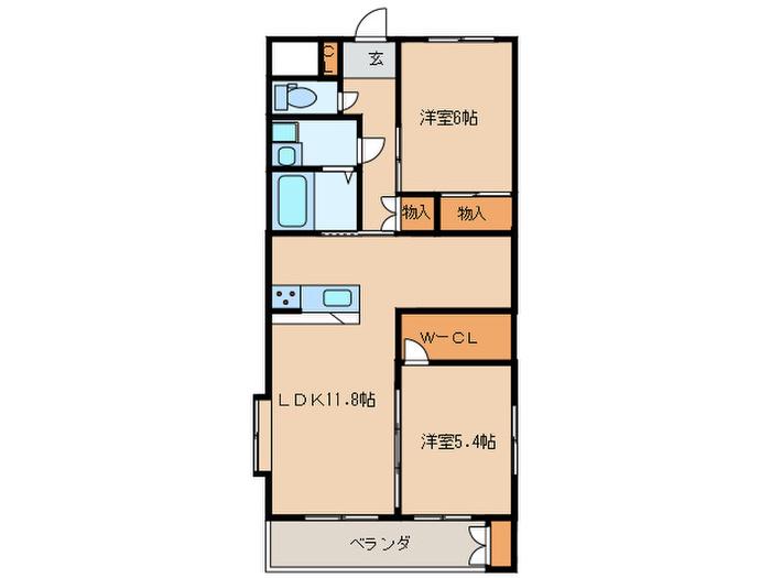 SUNSももち(2LDK/1階)の間取り写真