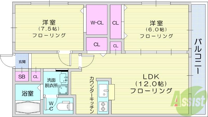 アーベインヒルズ(2LDK/1階)の間取り写真