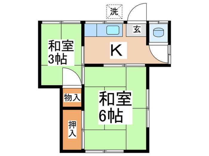 若葉荘(2K/2階)の間取り写真