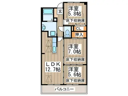 アクロス三保(3LDK/2階)の間取り写真