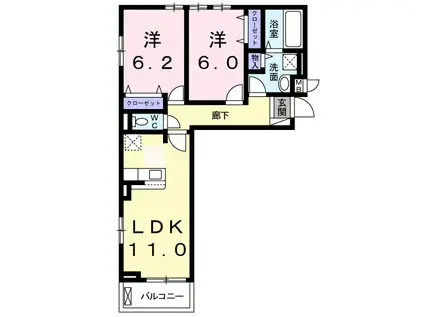 モンブランI(2LDK/3階)の間取り写真