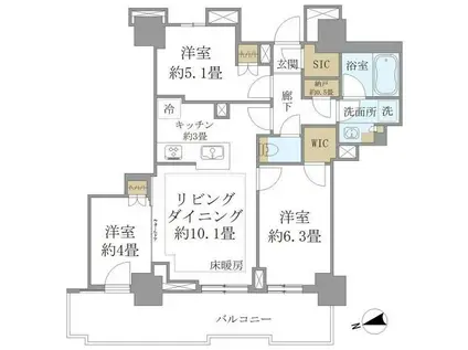 BRILLIA TOWER 聖蹟桜ヶ丘 BLOOMING R(3LDK/7階)の間取り写真