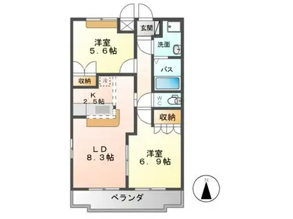 サンセットヒルズ(2LDK/2階)の間取り写真