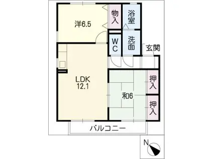 ハーモニー三好B棟(2LDK/2階)の間取り写真