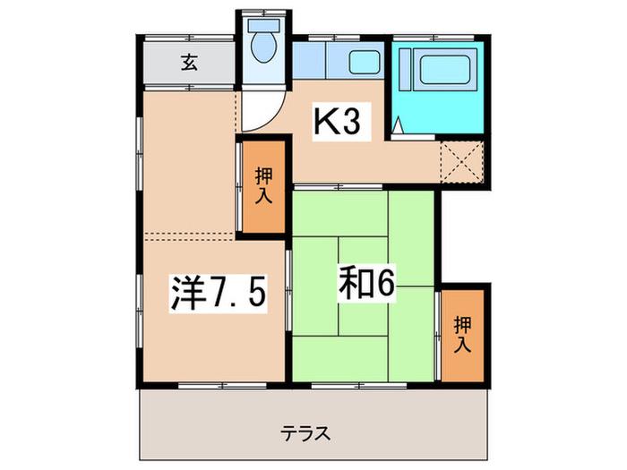 杉山6号棟(2K/1階)の間取り写真