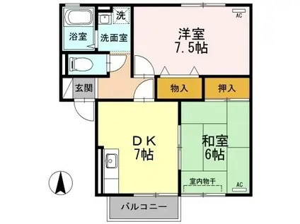 スイートハウス I棟(2DK/1階)の間取り写真