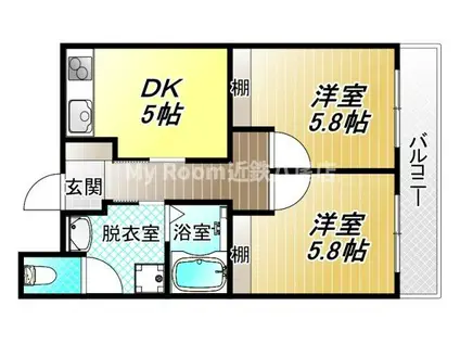 レビィ八尾南(2DK/5階)の間取り写真