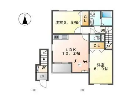 シャイニー竜泉寺(2LDK/2階)の間取り写真