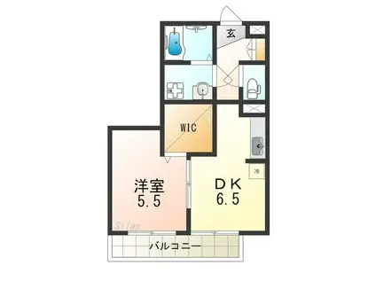 ブールヴァール(1DK/2階)の間取り写真