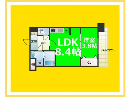 スプランディット難波サウス(1LDK/6階)の間取り写真