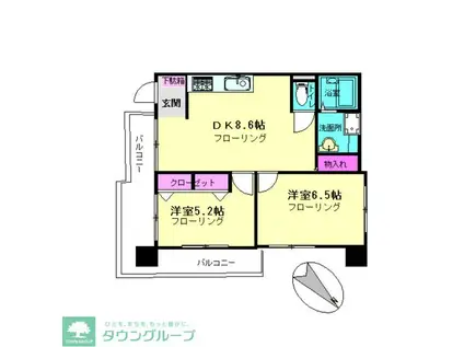 グランウフ保坂(2DK/8階)の間取り写真