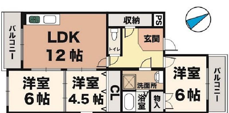 コーポ久兼(3LDK/2階)の間取り写真