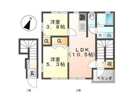 アーバン峰ノ蔵IIB棟(2LDK/2階)の間取り写真