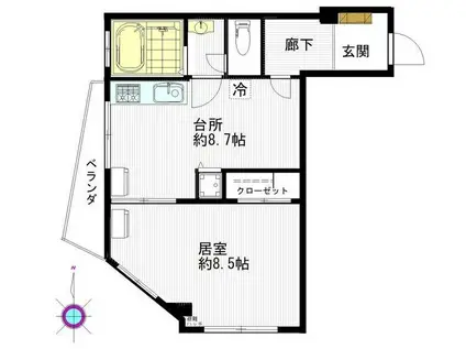 久保ビル(1DK/4階)の間取り写真