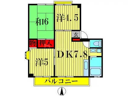 一ツ家ウェーブタウン6号棟(3DK/3階)の間取り写真